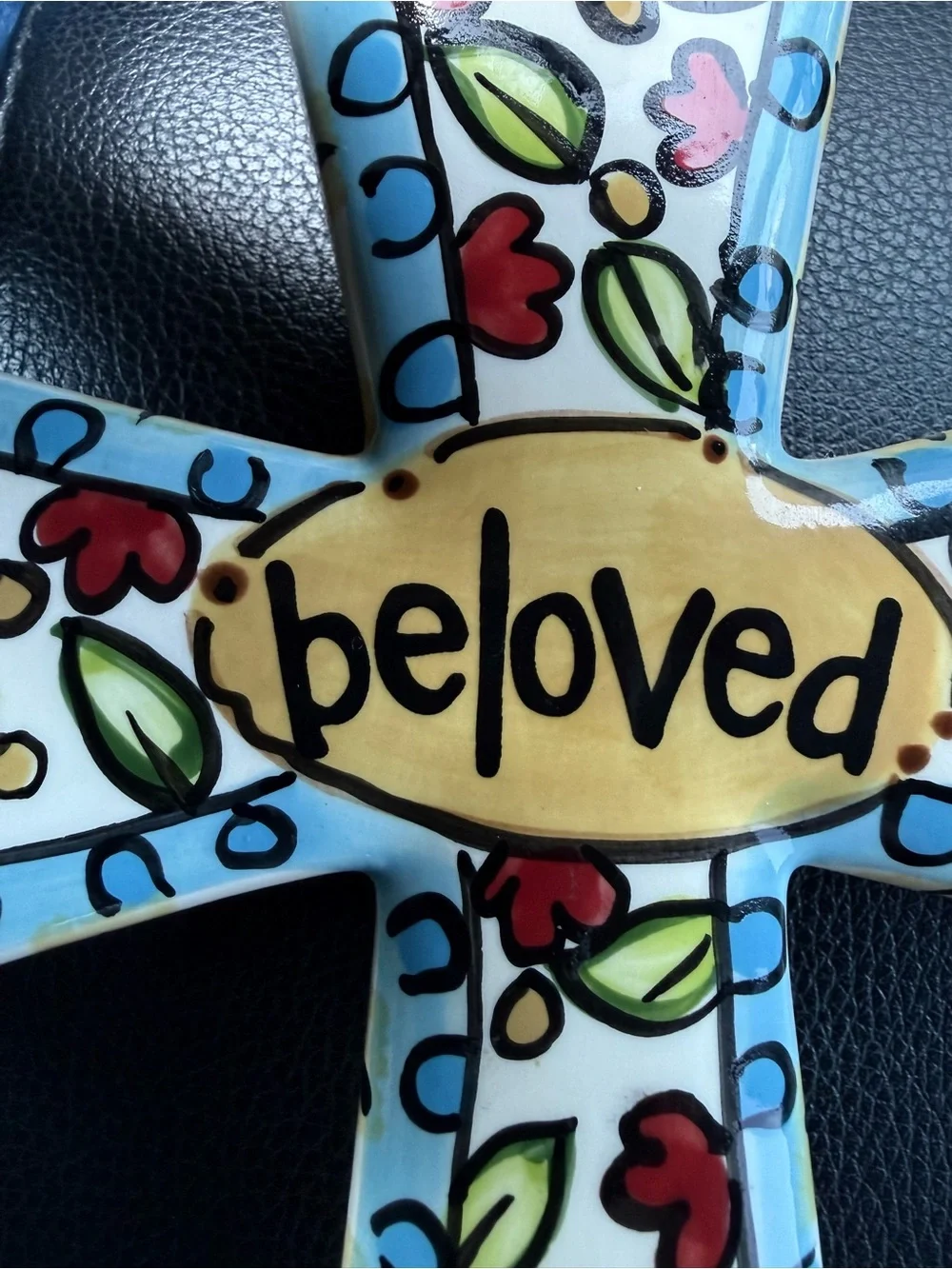 Beloved Floral Cross Wall Decor - Blue, Red & Green